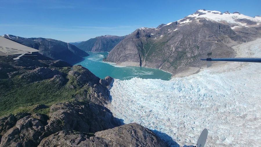 Stunning view of LeConte Glacier from a floatplane on an American Cruise Lines Alaska cruise excursion