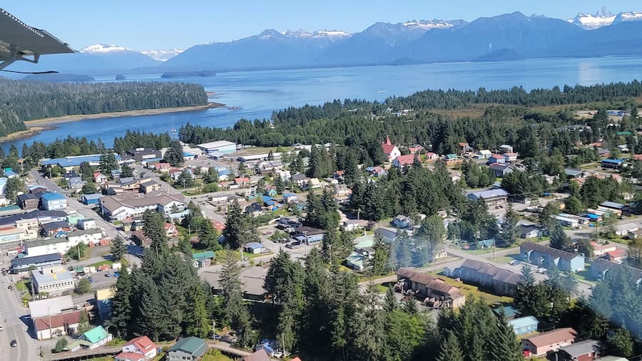 View of the Alaskan town of Petersburg from our seaplane
