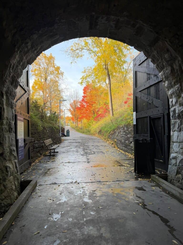 Emerging from the far side of the Brockville Rail Tunnel.