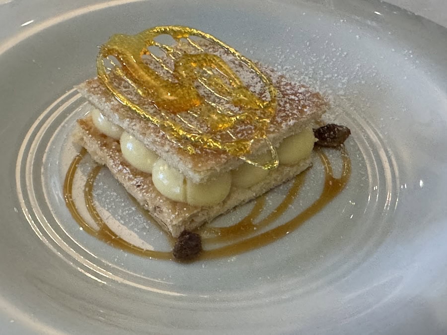 Atlas Antarctica Cruise Review (2026): At Last, On A Real Expedition Ship, the World Navigator 16 Napoleon dessert mentioned in this Atlas Antarctica Cruise Review