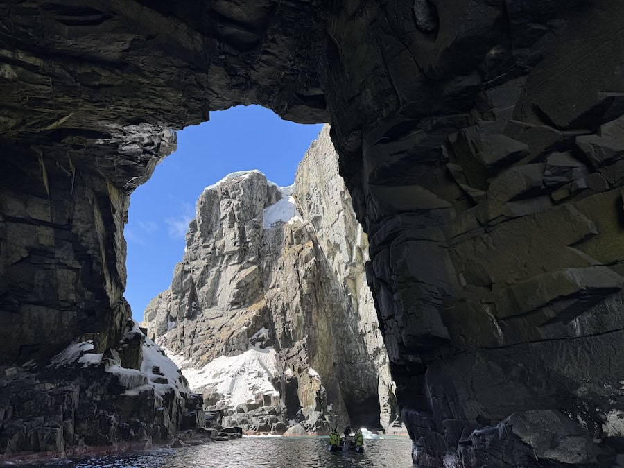 Atlas Antarctica Cruise Review (2026): At Last, On A Real Expedition Ship, the World Navigator 26 Our zodiac expedition along the rugged shores of Spert Island culminated at a magnificent grotto on an Atlas Antarctica Cruise