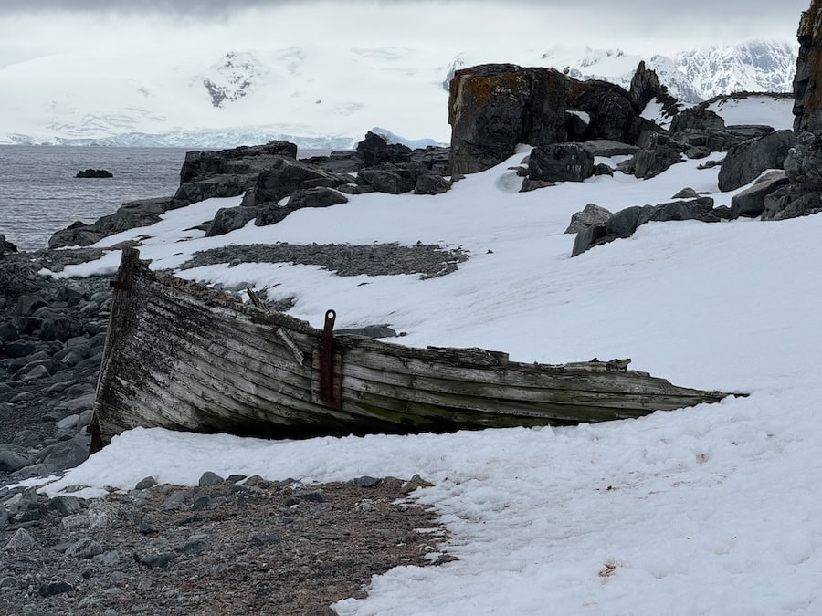 Atlas Antarctica Cruise Review (2026): At Last, On A Real Expedition Ship, the World Navigator 30 A whaling boat, wrecked in 1967 in the ice of Half Moon Island