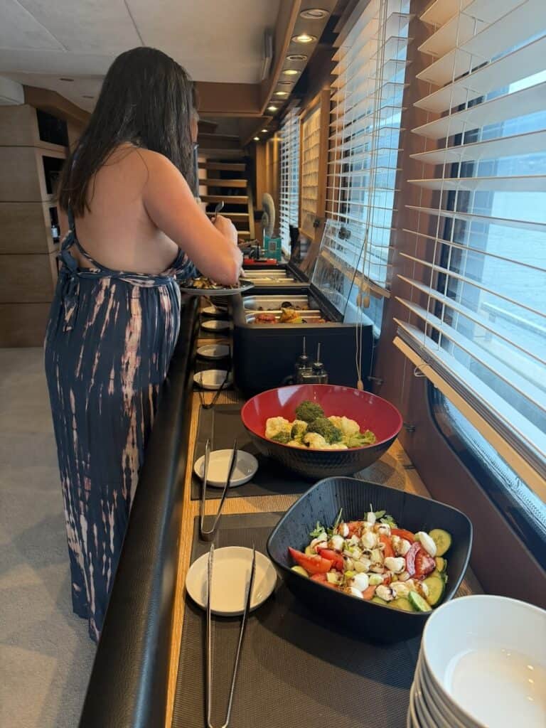  Lunch buffet with entrees and salads aboard Gemaya