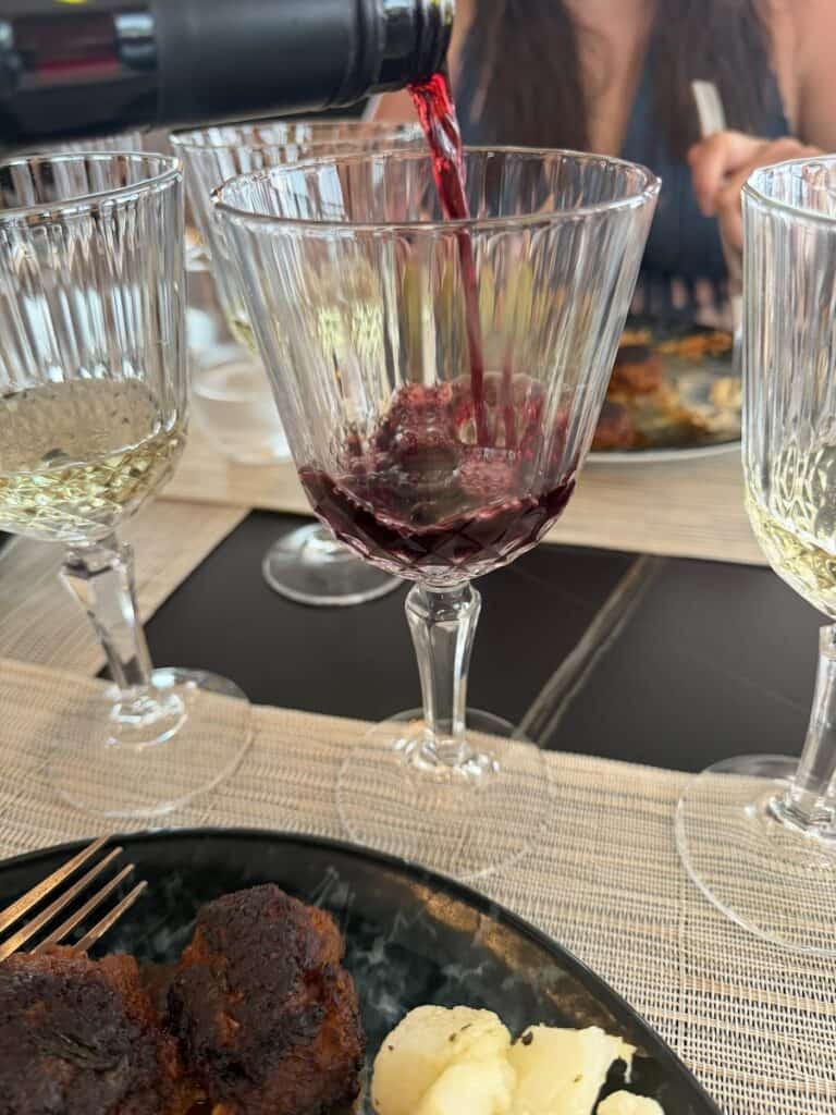 Wine served at lunch board Gemaya