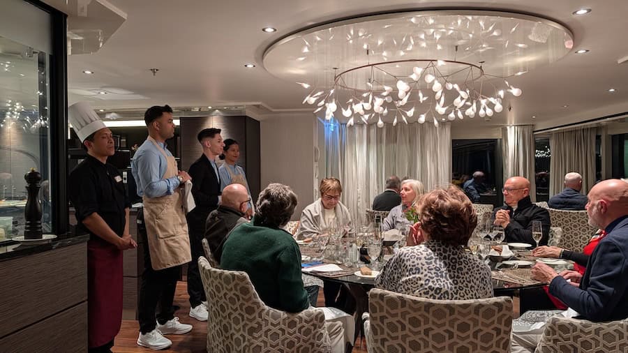 The Chefs Table for dinner aboard the AmaLucia on a winter Rhine Cruise