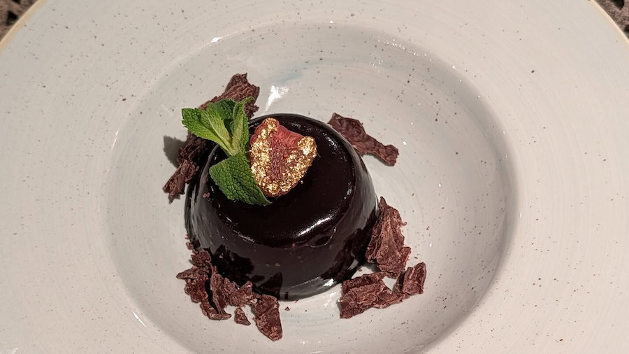 rich chocolate confection for dessert aboard Ama Lucia