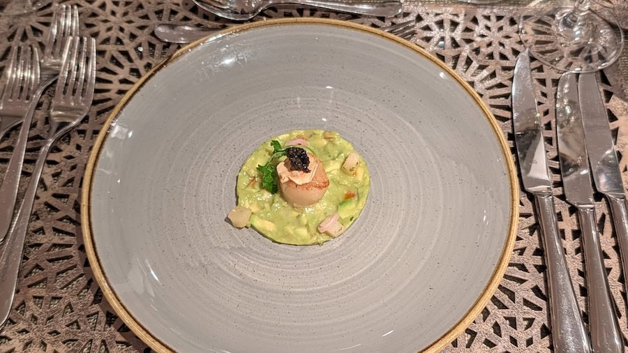 Our scallop and pear appetizer in the Chef's Table venue