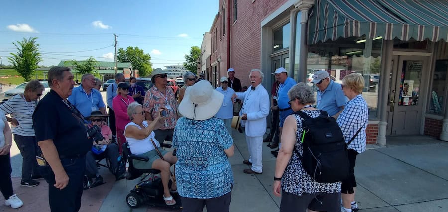 Passengers, most in their 70s and 80s, on the popular tour in Hannibal led by the Mark Twain interpreter. 