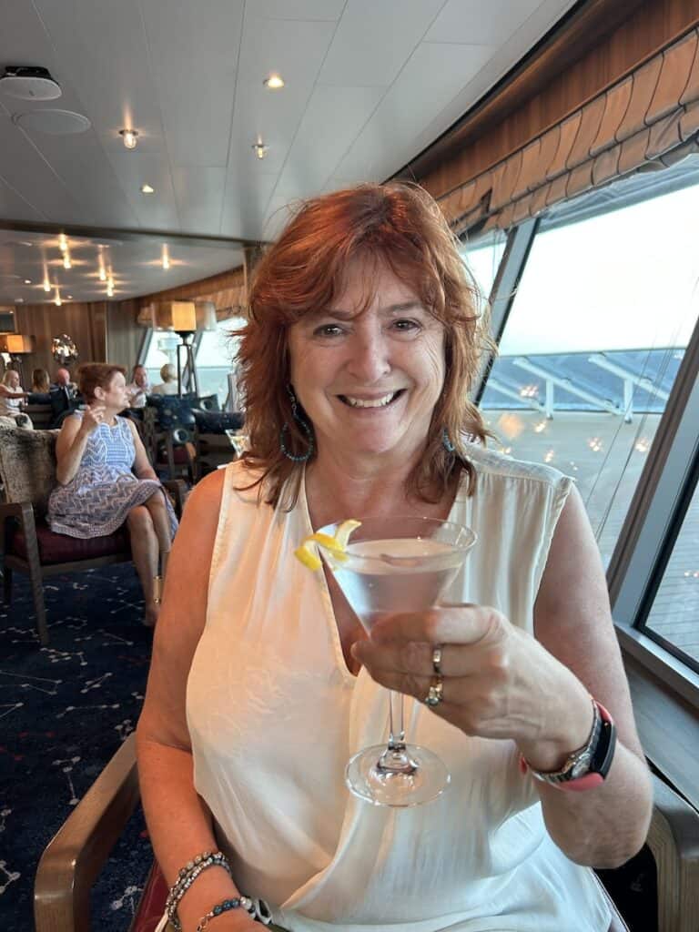 Sue Bryant having a martini on a Seabourn Pursuit Kimberley Coast Cruise in Australia