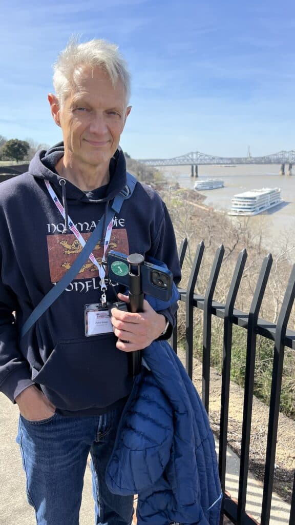 Winter Cruising On The Lower Mississippi With American Cruise Lines, here Peter Knego in Natchez in front of his ship