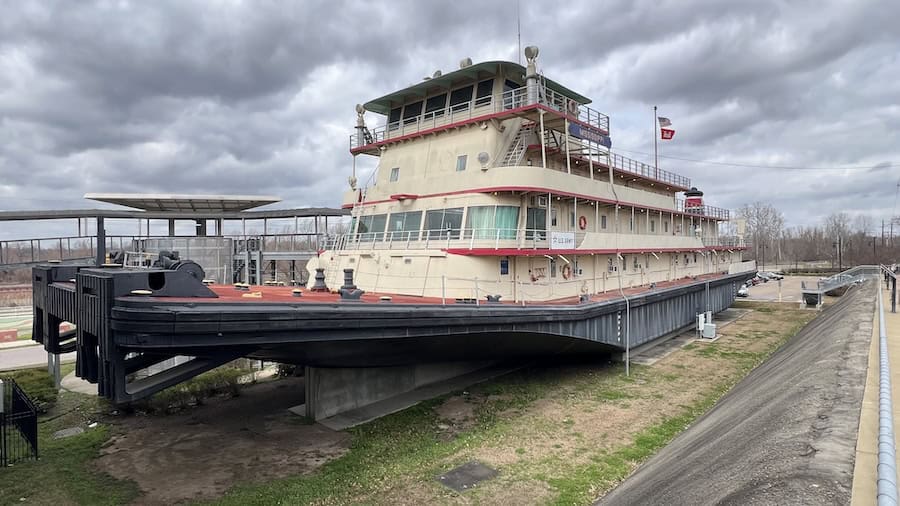 Lower Mississippi River Museum where the 1961-built towboat Mississippi IV is open for self-guided tours