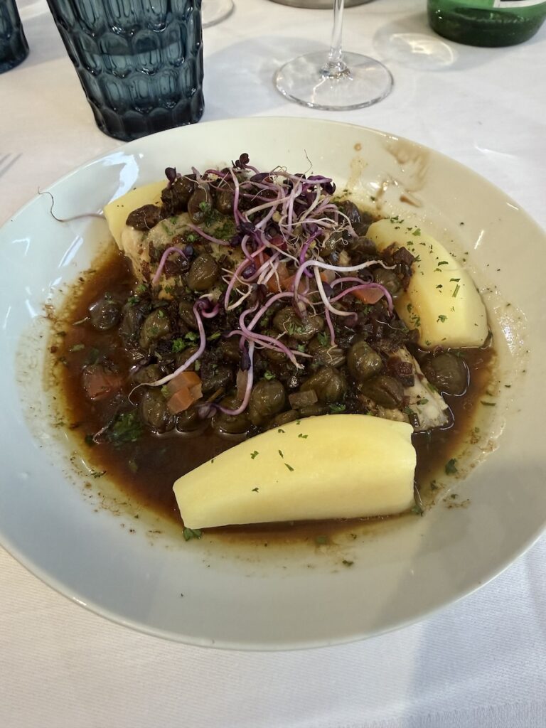 This French Barge Is Different (2026 REVIEW) — Choose The Savoir Vivre On The Burgundy Canal For The Cycling & Dinners Ashore 22 A tasty fish with jumbo capers was one of my favorite dinners of the week.