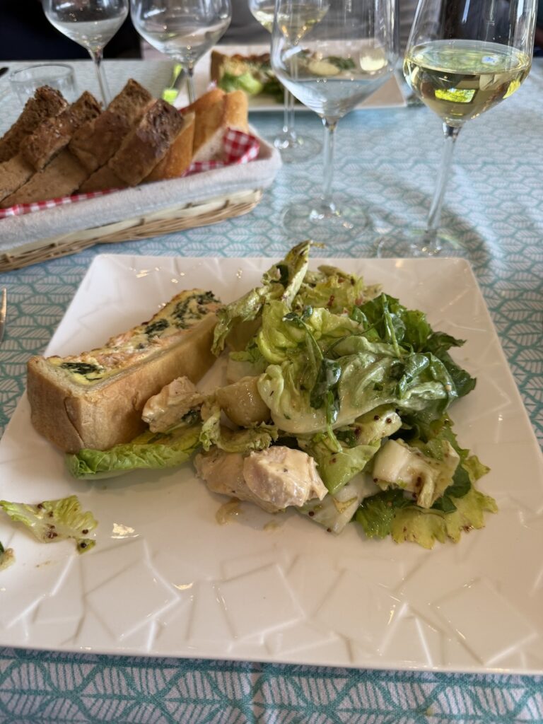 This French Barge Is Different (2026 REVIEW) — Choose The Savoir Vivre On The Burgundy Canal For The Cycling & Dinners Ashore 18 Quiche and salad aboard Savoir VIvre