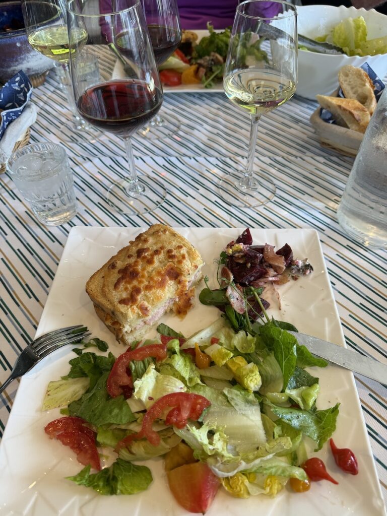 This French Barge Is Different (2026 REVIEW) — Choose The Savoir Vivre On The Burgundy Canal For The Cycling & Dinners Ashore 19 A croque monsieur sandwich and salad served for lunch aboard a Savoir Vivre cruises