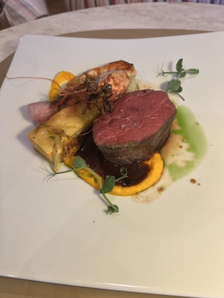 Cruising The Capital Cities Of The Danube On Uniworld’s Newest Ship (2026 REVIEW) 15 The beef main course board SS Emilie.