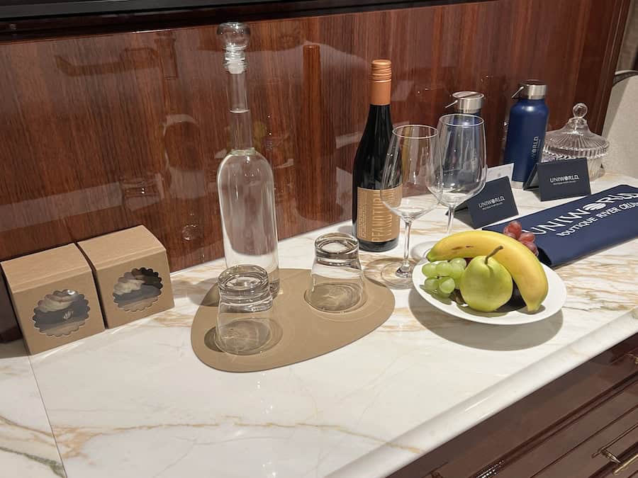 Cruising The Capital Cities Of The Danube On Uniworld’s Newest Ship (2026 REVIEW) 12 The welcome cabin treats.