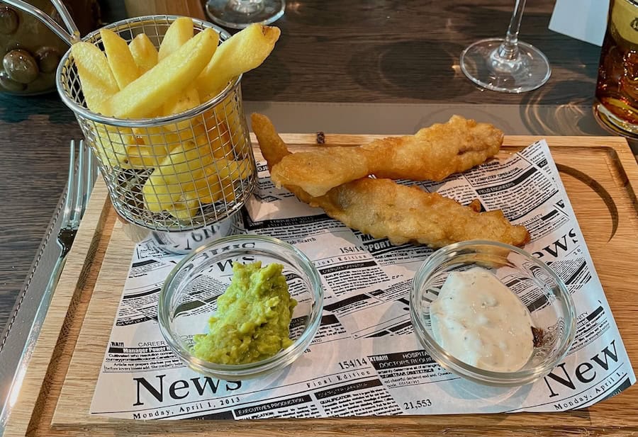 Dining on fish and chips on a Rhine & Moselle Cruise Aboard Riviera Resplendence 