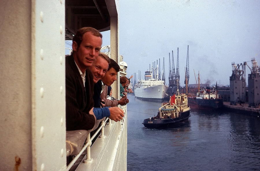 Ted Scull: A Tribute to A Dear Friend & QuirkyCruise Partner 13 Ted Scull and friends aboard the RMS WINDSOR CASTLE arriving at Southampton in 1968.