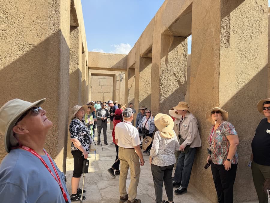 Clients touring a temple with their Egyptologist guide in November 2025 