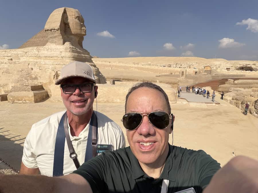 Michael Consoli and Corey Ratley at the Great Sphinx on an Egypt group trip Consoli hosted.