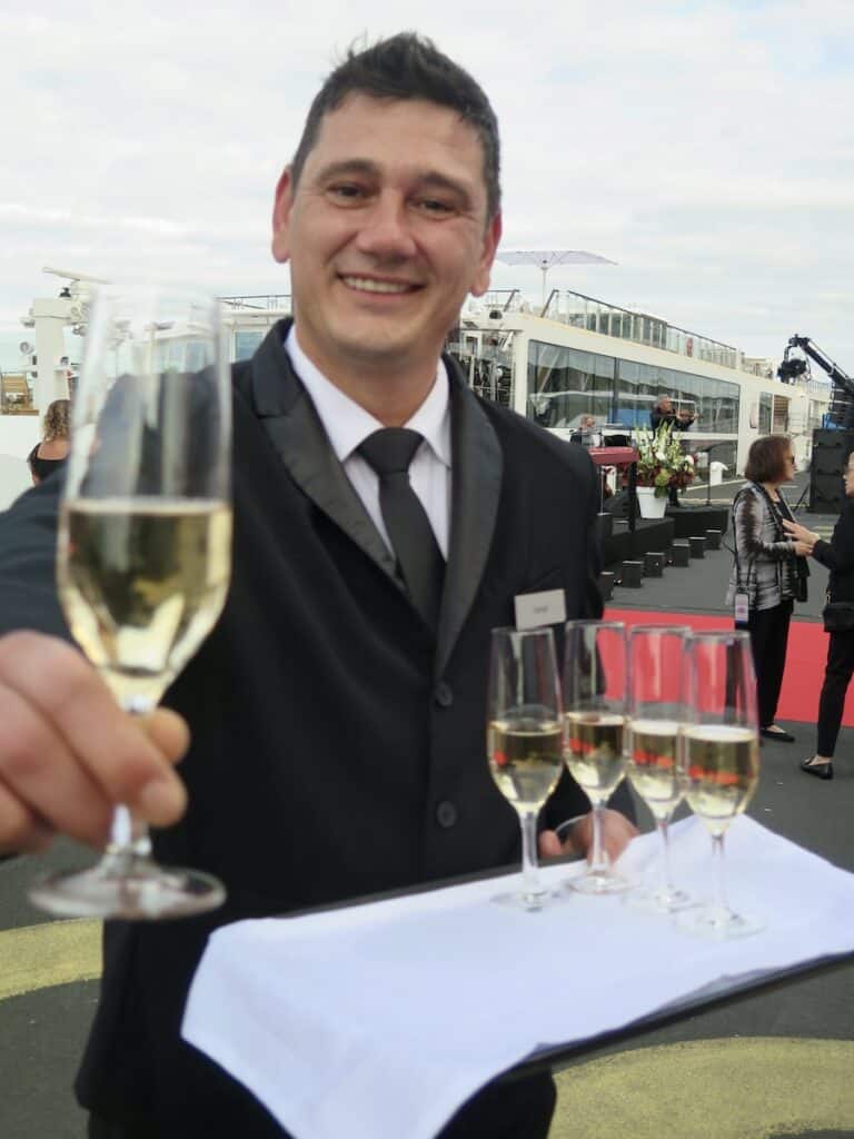 7 New Viking River Vessels Inaugurated In Amsterdam Last Week (OCT 2026) 7 Waiters circulated with Veuve Clicquot at the inauguration of 7 New Viking River Vessels